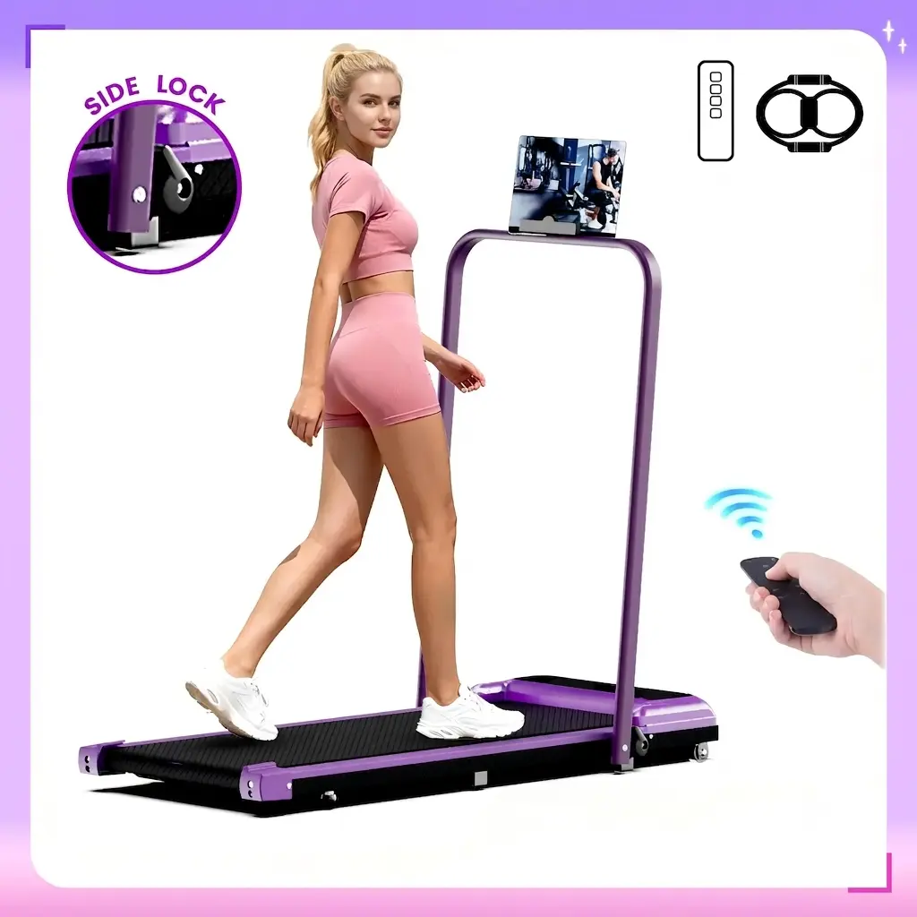 2026 Foldable Treadmill with Incline, Quiet Under Desk Walking Pad 265lbs Capacity, Running Machine with Wheels & Remote Control, Compact Portable Flat Treadmill for Home Office Gym, 2 in 1 Fitness Equipment with Resistance Bands