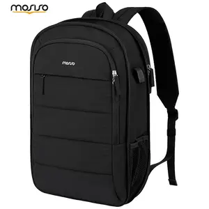 MOSISO 15-15.6 inch Laptop Backpack, Puffy Travel Backpack for Women, Quilted Casual Daypack, 16 inch Expandable Carry on Computer Bookbag with USB Port for College Work Business, Black