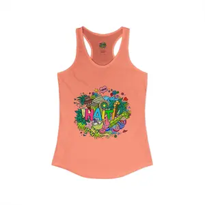 Women's Haitian Tropical Palm Print Sleeveless Racerback Tank Top, Casual Breathable Athletic Women's Top