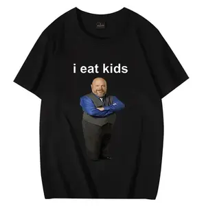 Menswear Graphic T-Shirt - 2024 Summer Short-Sleeve Casual Streetwear Top, Funny "Bertram Eats I Eat Kids" Print Unisex Tee (Size S)