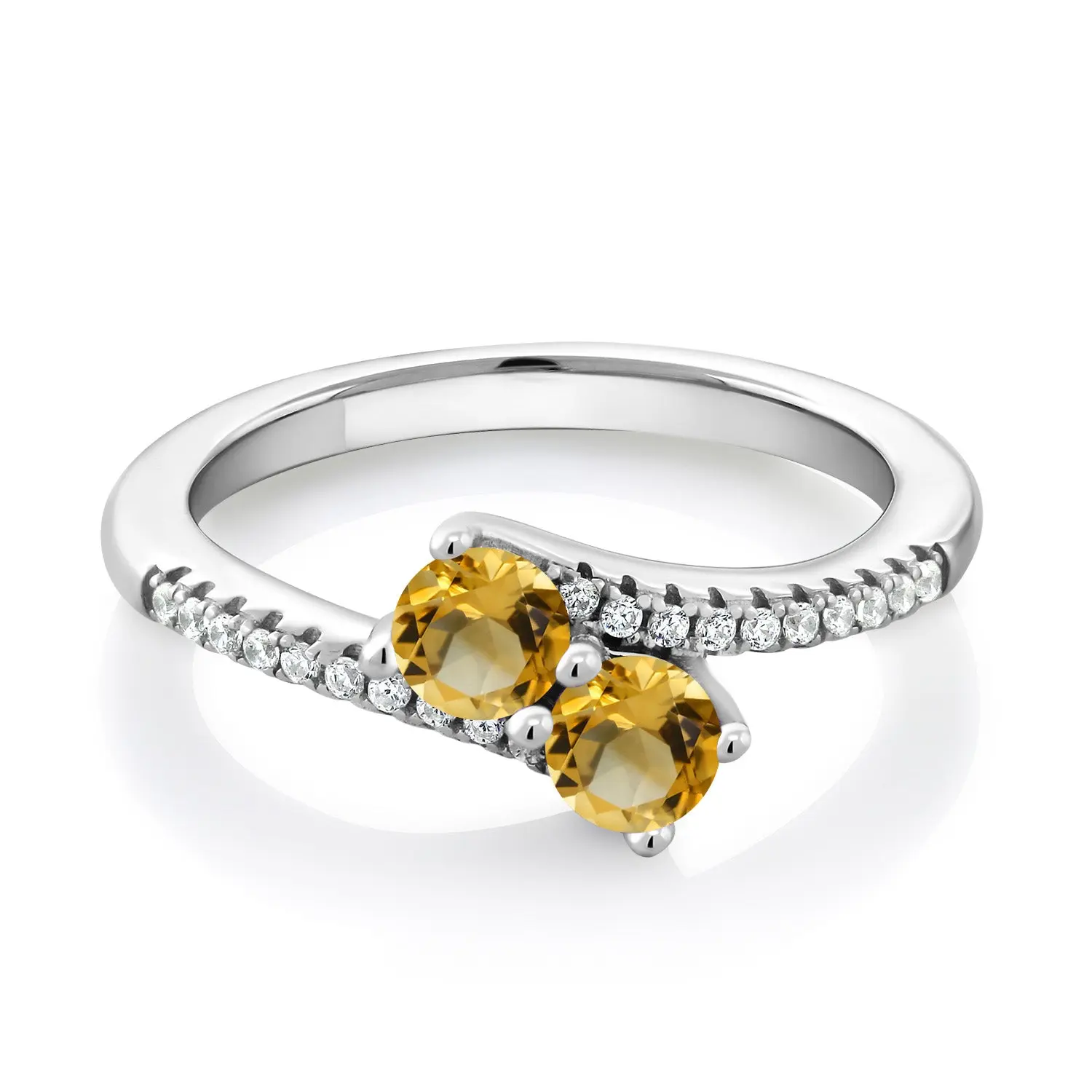 Two-Stone Gemstone Birthstone Bypass Ring for Women in 925 Sterling Silver | Round 4MM with 1MM Accents | Crossover Anniversary Engagement Wedding Promise Ring | Sizes 5, 6, 7, 8, 9