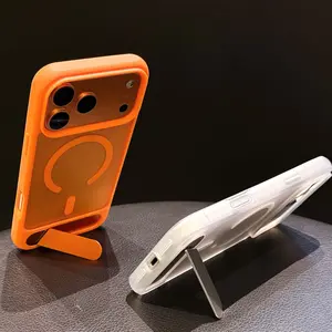 Bright Orange Magnetic Matte Case for iPhone 17 Pro with Hidden Stand & Protective Cover for Cellphone Protection