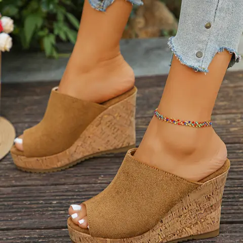 Women's Summer New Thick Sole Heeled Wedge Sandals, Open Toe Slip-On Slippers, Casual Stylish Fashion Comfortable Shoes for Women, Thick Bottom Shoes