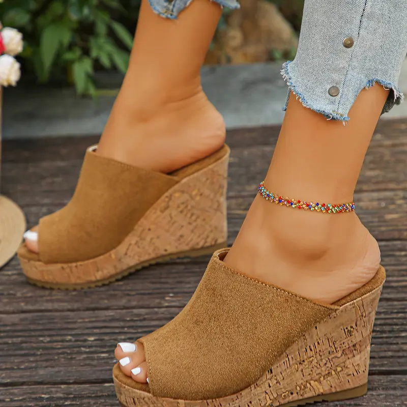 Women's Summer New Thick Sole Heeled Wedge Sandals, Open Toe Slip-On Slippers, Casual Stylish Fashion Comfortable Shoes for Women, Thick Bottom Shoes