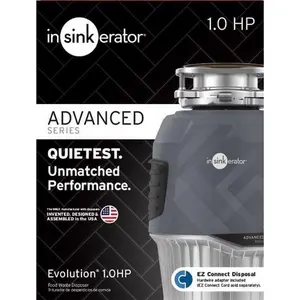 InSinkErator Evolution Food Waste Disposal - 1 HP Continuous Feed, Gray, Durable and Long Life, Lift and Latch Technology, Noise Insulation