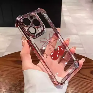 Cherry pattern Electroplated TPU Phone Cases iphone 17 16 15 14 13 12 11 X XS PRO PLUS MAX Four Corners Anti-Fall Transparent Soft Silicone Gift Shockproof Protection Anti-Drop Protective Protector Phone Cases Shell Cover Smartphone Cellphone Casing