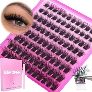 Self Adhesive Eyelashes Fluffy Self Adhesive Lash Clusters Pre Glued Eyelashes Clusters Wispy Press on Lashes Glueless Cluster Eyelash Extensions 10-16mm Individual Lashes with Tweezers by Eefofnn