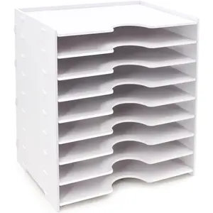 File Organizer for Desk - 9 Tier Wide Document Holder, Letter Mail Tray Storage Rack, File Sorter Organizer, Paper Storage Holder, Desktop Organizer for Home Office School, White