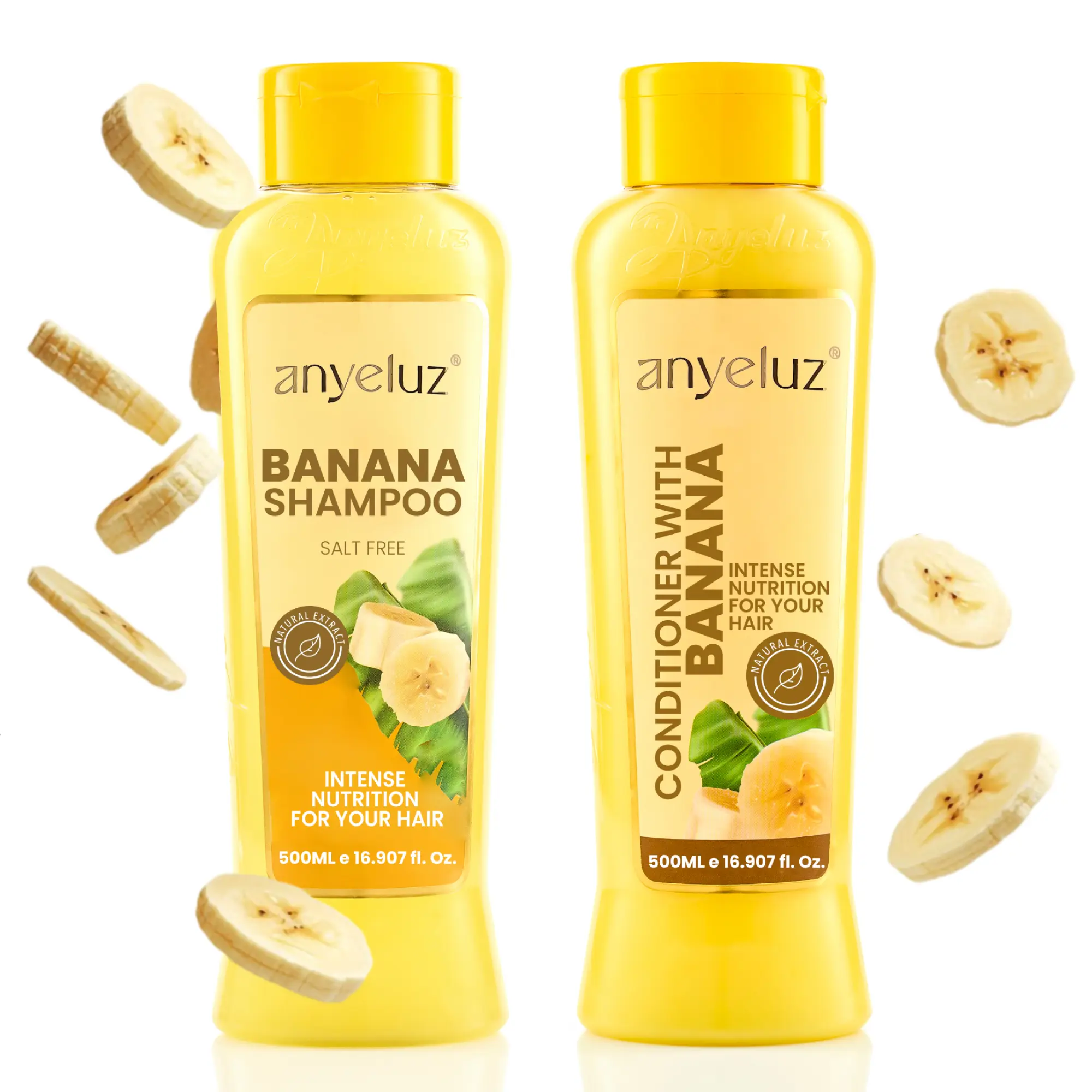 ANYELUZ Banana Haircare Set - Sulfate Free Moisturizing Shampoo and Hydrating Conditioner to Repair Dry, Damaged, and Color-Treated Hair, Moisturizer