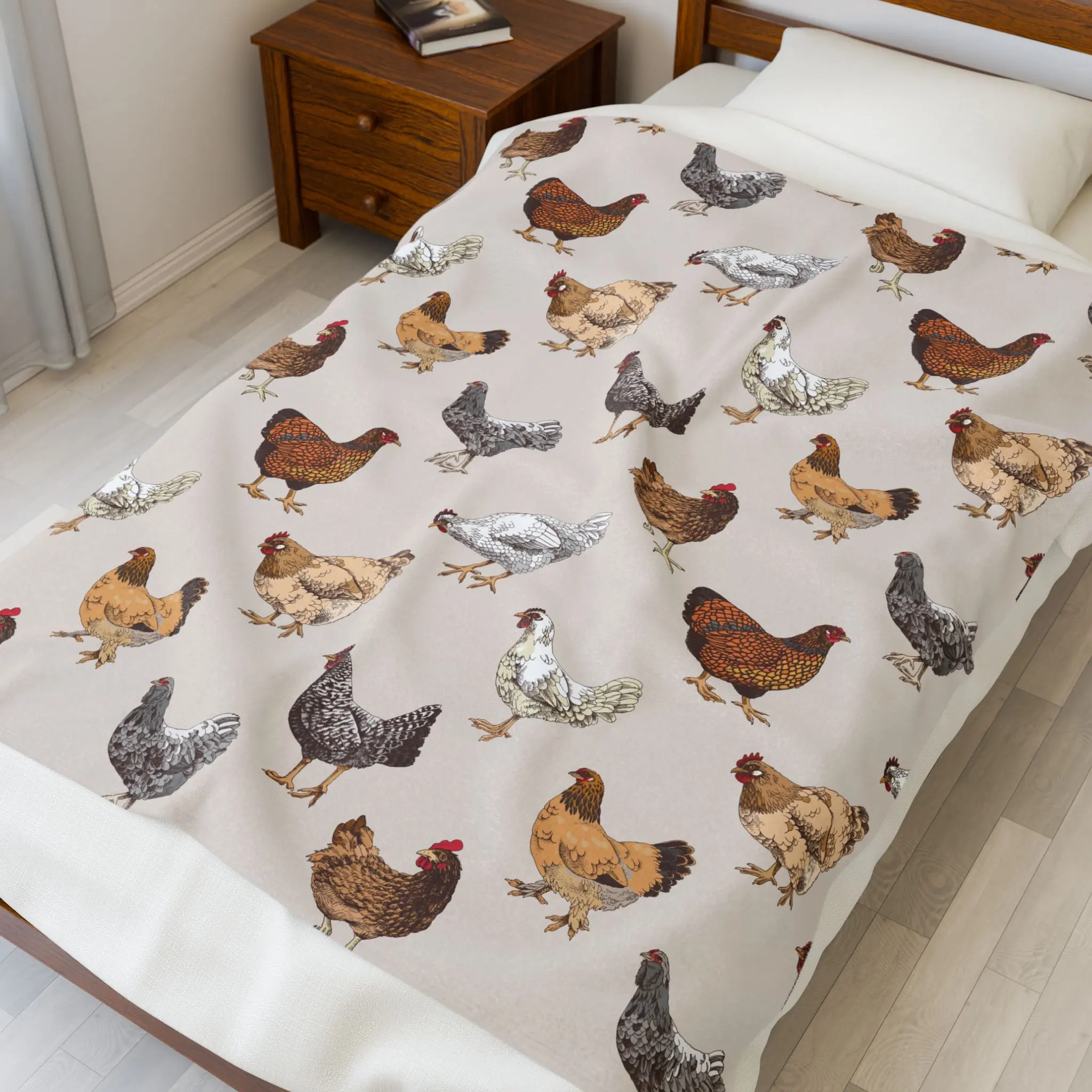Cozy Farmhouse Chicken Velveteen Plush Blanket, Soft Throw for Home Décor, Perfect Gift for Country Lovers, Farmhouse Style, Warm Comfort
