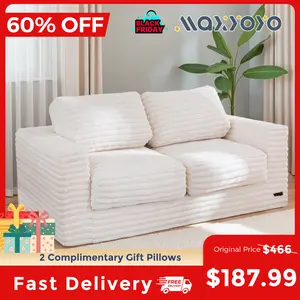 MAXYOYO Bean Bag Chair, Two-seat Bean Bag Sofa with Pillows and Armrests for Adults, Upholstered Loveseat Floor Sofa Couch Fluffy Chair Bean Bag Couch for Bedroom Living Room