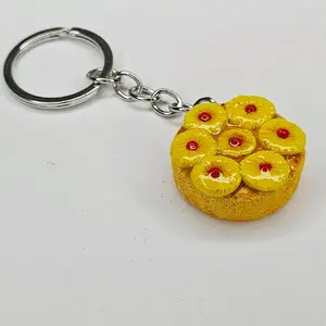 Pineapple Upside-Down Cake Keychain with Mini Pineapple and Cherries Unique Design Novelty Accessory Polymer Clay Crafted Gift Idea