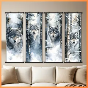 Winter Wolf Canvas Posters Set, Cold Tone Art Prints, Dynamic Wolf Poses, Wall Decor for Living Room & Bedroom, High-Quality Print