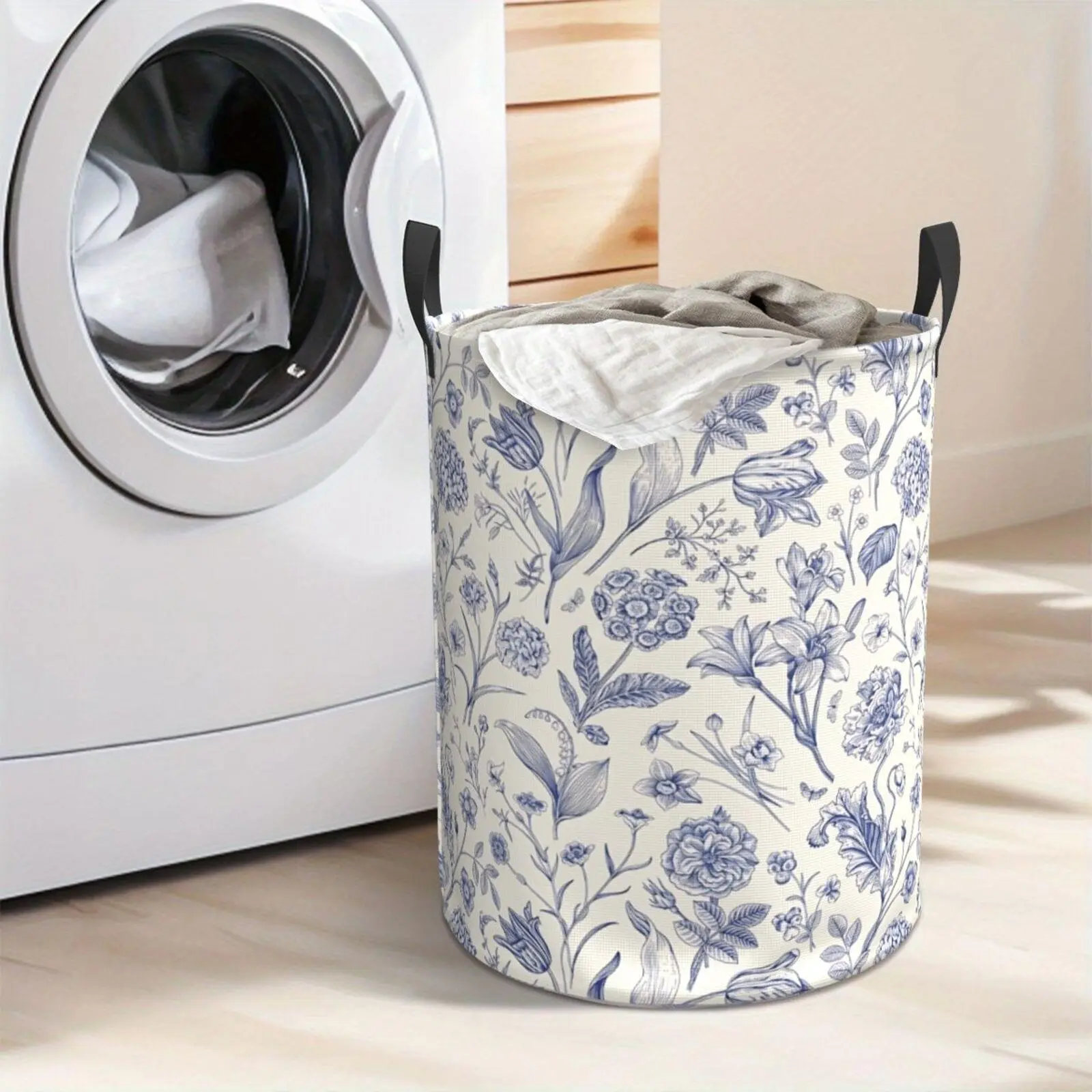 Vintage Floral Print Laundry Hamper  Portable Storage Hamper with Sturdy Handle， Oxford Cloth， Easy to Store and Collapsible Design， Laundry Baskets