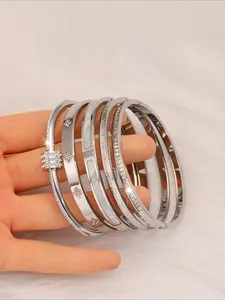 5pcs Light Luxury Elegant Stainless Steel Simple Geometric Bracelet Set, Versatile Fashion Accessories for Daily Commuting, Preferred Birthday Gifts for Best Friends' Parties, Exquisite Bracelet, Bracelet Stack