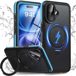 MagSafe Compatible Waterproof Case for iPhone 15[Pro/ Pro Max]16[ Plus/Pro/Pro Max]17[AIR/PRO/PRO Max] – 360° Full Body Protection, Built-in Screen Protector, Invisible Stand, Shockproof & Dustproof Design