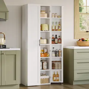 IRONCK 72" Kitchen Pantry Storage Cabinet, Freestanding Cupboard with 2 Doors and 12 Hanging Shelves for Dining Room, Living Room and Bathroom