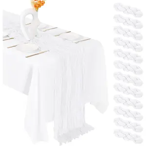 12 Pack White Cheesecloth Table Runner 20 x 120 Inch Gauze Table Runner Fabric Semi Sheer Cheese Cloth Table Decor Bulk for Rustic Romantic Wedding  Shower Party Table Decoration