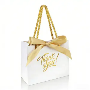 6/24 Piece Thank You Gift Bags with Handles, 5.5x2.5x4.7 Inches, Small Party Favor Bags, Ribbon, Perfect for Weddings, Birthdays, Graduations