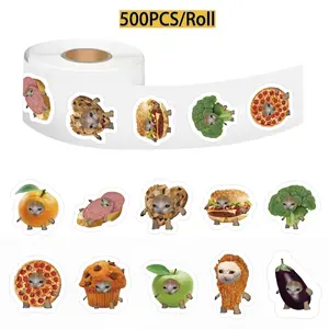 500 Sheets Per Roll Decorative Adhesive Tape, Food Cat Head Meme Stickers for Journaling & Envelope Seals, Flat Design, Graphic Decal Sticker, Sticker Packs, Funny Stickers, Adhesive Decals