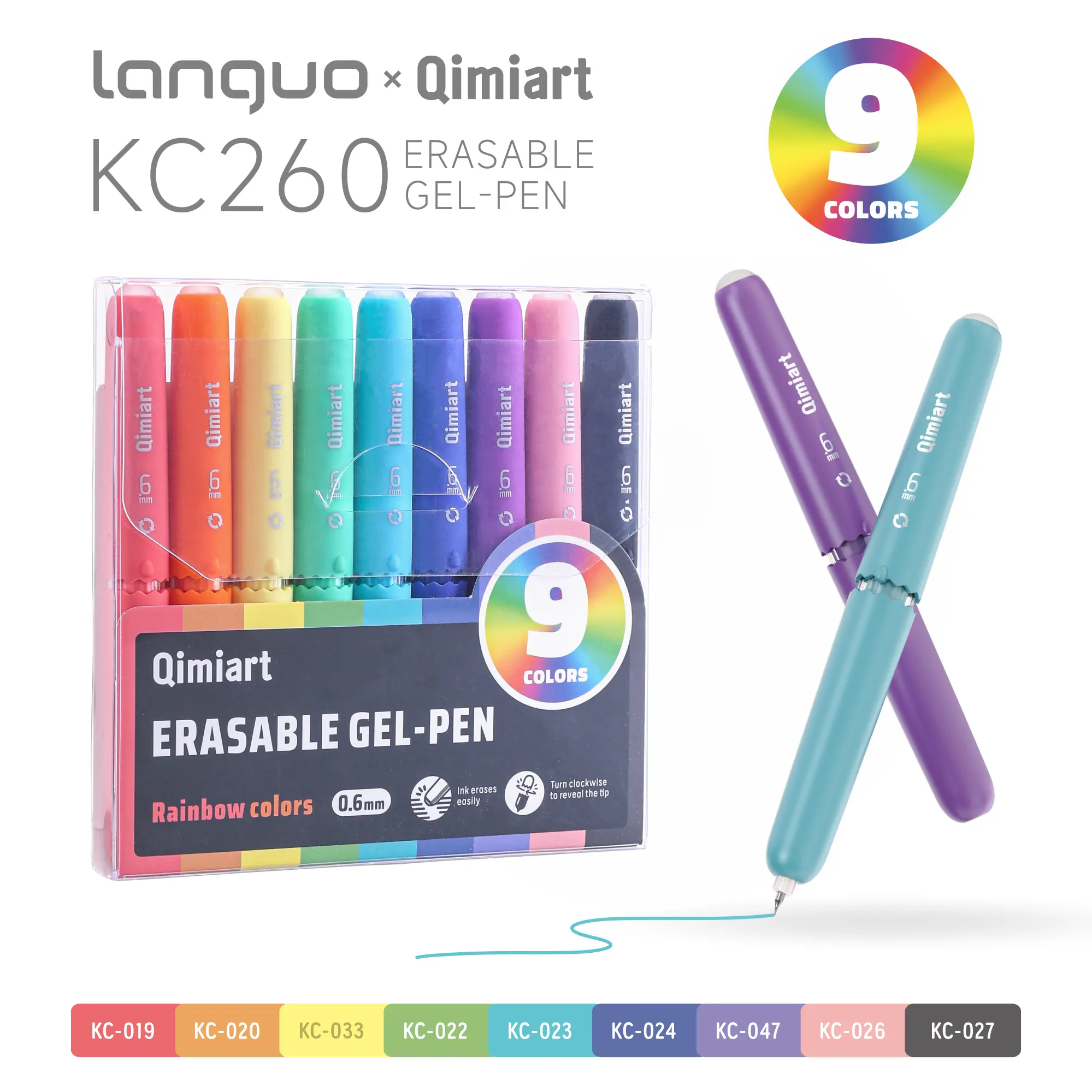 Languo 9pcs Erasable Gel Pens Set, 0.6mm Smooth Writing, Crumb-Free Retractable Pens with Eggshell Design, 100% Clean Sheet Aesthetic Writing Tools for Office Students, DIY Art Supplies Gift