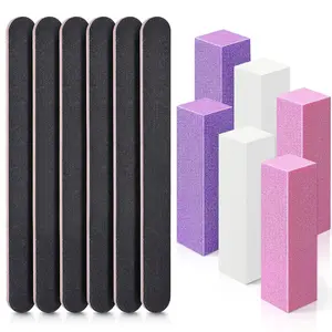 Nail Files and Buffers Professional Manicure Kit, 6Pcs 100/180 Grit Double Sided Black Nail Files Red Core + Pink Purple White Foam Nail Buffer Blocks, Rectangular Nail Art Care Tools for Nail Prep & Polishing