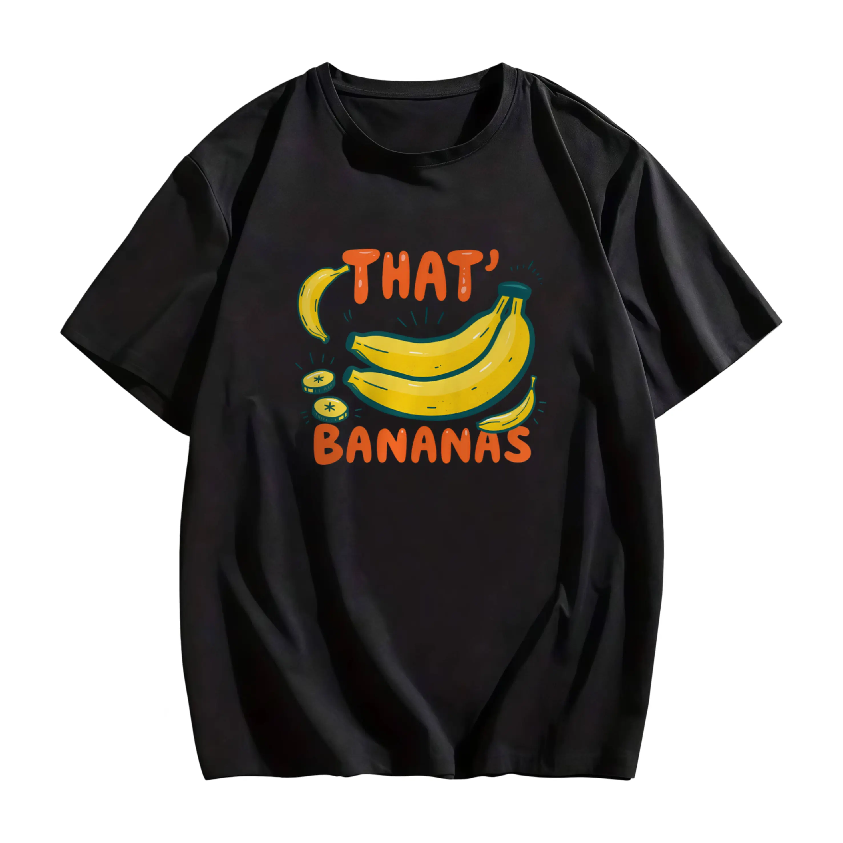Women's 100% Cotton Vintage Round Neck T-shirt - Bananas Fruit Graphic Print, Stylish Casual Attitude Top for Spring Summer, Customizable