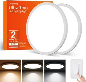 2Pack 12Inch LED Flush Mount Ceiling Light Fixture,24W 2400LM,Dimmable CCT 3000K/4000K/5000K,Round Flat Panel Light for Bedroom,0.7Inch Thin Modern Low Profile Ceiling Lights for Hallway,Porch, Happy New Year Valentines Day  decorations