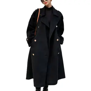 Women's Winter Double breasted Medium length Wool Pea Coat with Split Collar Windbreaker Minimalist Basic Jacket Warm Lining CoatRAIMENTRY