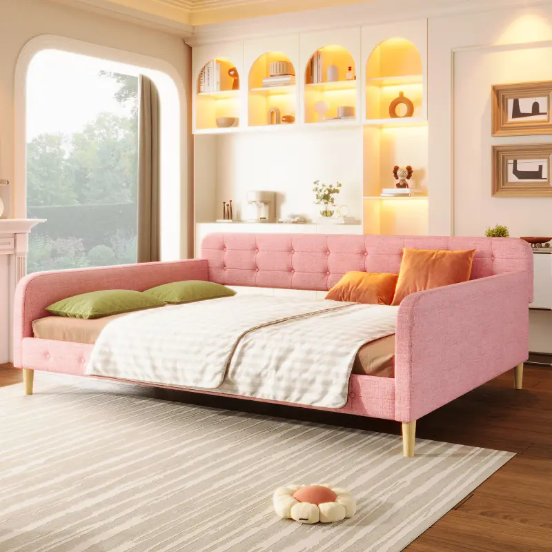 【Bellemave】Twin/Full/Queen Size Upholstered Daybed with 4 Support Legs, 【Bellemave】Twin/Full/Queen Size Upholstered Daybed with 4 Support Legs,