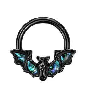 Bat with Abalone Shell Wings Hinged Segment Ring - 316L Stainless Steel