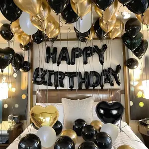 Happy Birthday Balloon Set Ultimate Garland Arch Kit with 16-Inch Letter Heart & Latex Balloons for Stunning Party Decorations in Black Gold and White