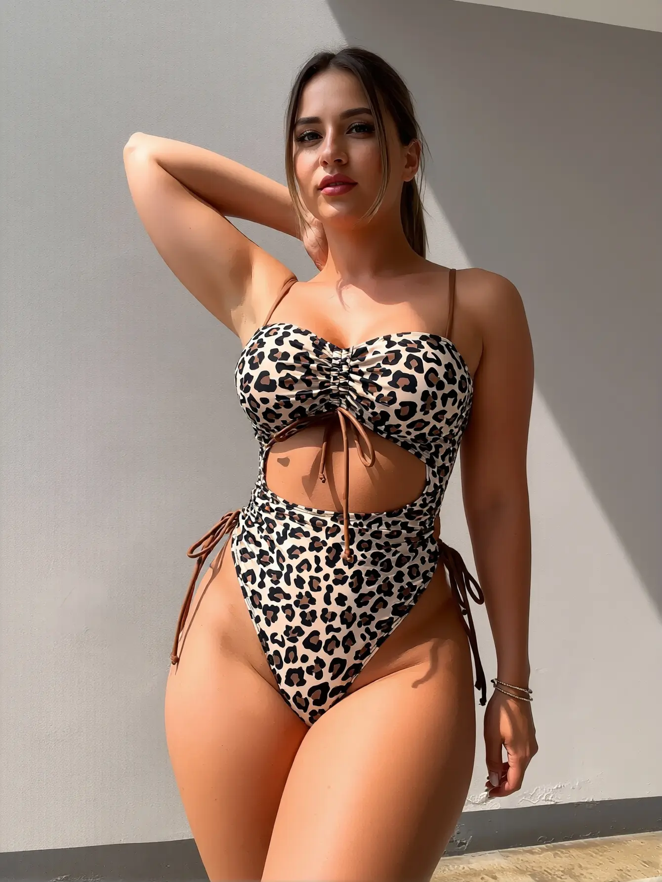 2026 Leopard Cutout One Piece Swimsuit, Midsize & Curvy Friendly, Adjustable Ties for Perfect Fit, Tummy Control High Cut, Non See Through for Pool Beach Trips