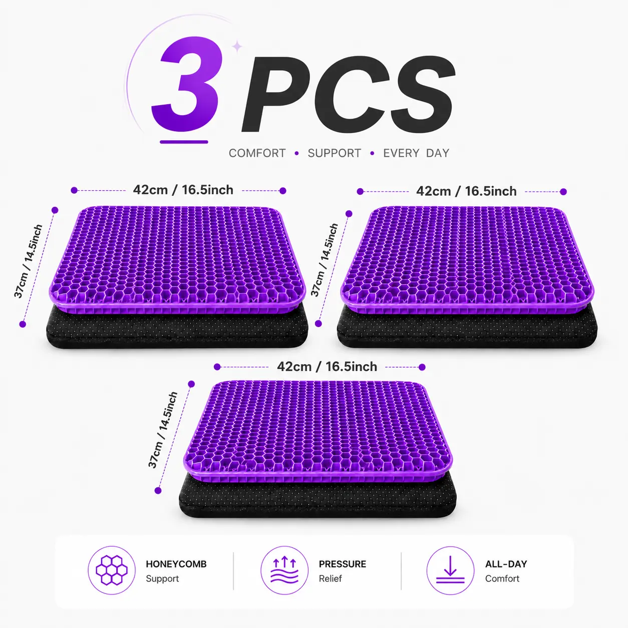 1/2/3 Pcs Functional Cooling Breathable Gel Seat Cushion, Honeycomb Grid Pattern, Non-Slip Supportive Pad for Office & Travel (Suitable for Car, Wheelchair Use), Cooling Effect, Universal Size