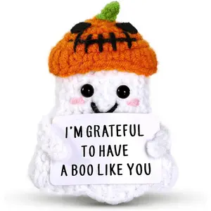 Boo Basket Stuffers for Women Men, Halloween Ghost Handmade Positive Crochet Doll, Funny Halloween Ghost Decor for Girlfriend Boyfriend Couple, Romantic Crochet for Wife Husband, Spooky Gifts for Her
