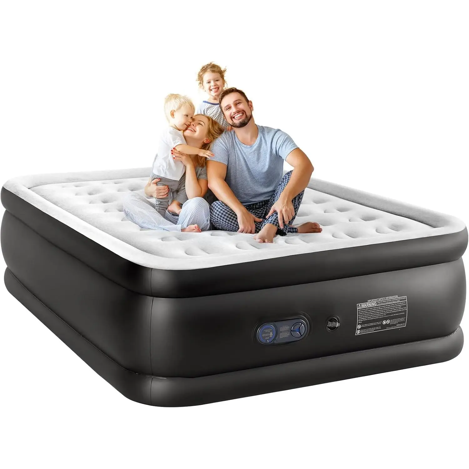18 in Queen Size Multi Purpose Inflatable Portable Airbed - Built-in High-Capacity Pump for Quick Inflate, Double Height, Non-Slip Bottom, 660 lbs Weight Capacity for Indoor/Outdoor Camping