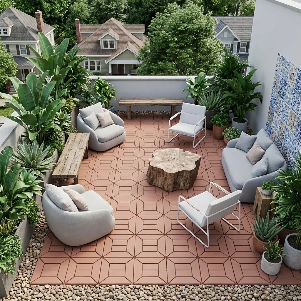 Interlocking Deck Tiles (44-Pack, 12x12 Inch), 0.8 Inches Sturdy PP Waterproof Outdoor Flooring, Easy to Install, All-Weather Use for Bathrooms, Balconies, Pool Areas