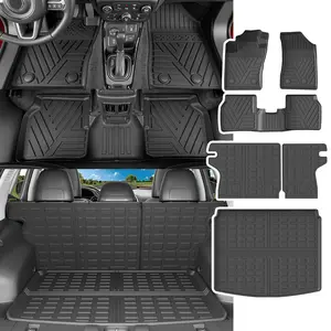 [Fits 17-25 Compass] Floor Mat Compatible with 2017-2025 Jeep Compass Trunk Mat Backrest Mat TPE Cargo Liner Replacement for 2017-2025 Jeep Compass Accessories (Trunk Mat+Backrest Mat+Floor Mat)