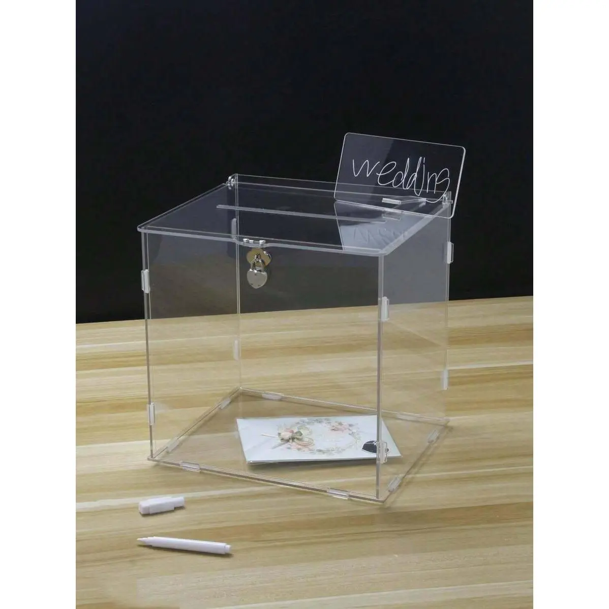 1pc Acrylic Collection Box With Lock, Clear Wedding Party Card Box, Detachable Birthday Card Case Organiser water  jewelry  box