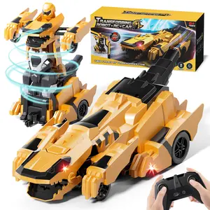 Dinosaur Transform Rc Cars, 2.4Ghz 1:18 Scale Remote Control Car Transforming Robot with Flashing Light, One-Button Deformation 360° Rotation Car Toy Gifts for Boys 3-5