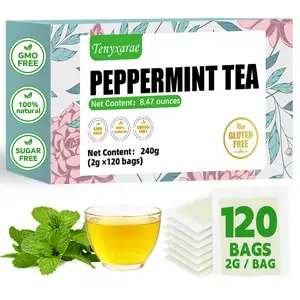 100% Natural Organic Peppermint Tea Bags (120 Counts, 2g Per Bag) | Vegan, Gluten/Sugar/Caffeine-Free | Promotes Digestive Comfort & Restful Sleep | Eco-Friendly Individually Wrapped