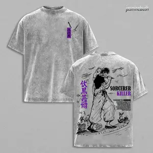 Toji Fushiguro Sorcerer Killer Jujutsu Kaisen Washed T Shirt | Anime Graphic Tee | Japanese Manga Streetwear | Heavy Cotton Oversized Shirt for Anime Fans
