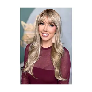 Taylor Pale Gold High Quality Synthetic Wig Lace Front with Voluminous Bangs Luxurious Length 24 Inches Futura Fiber