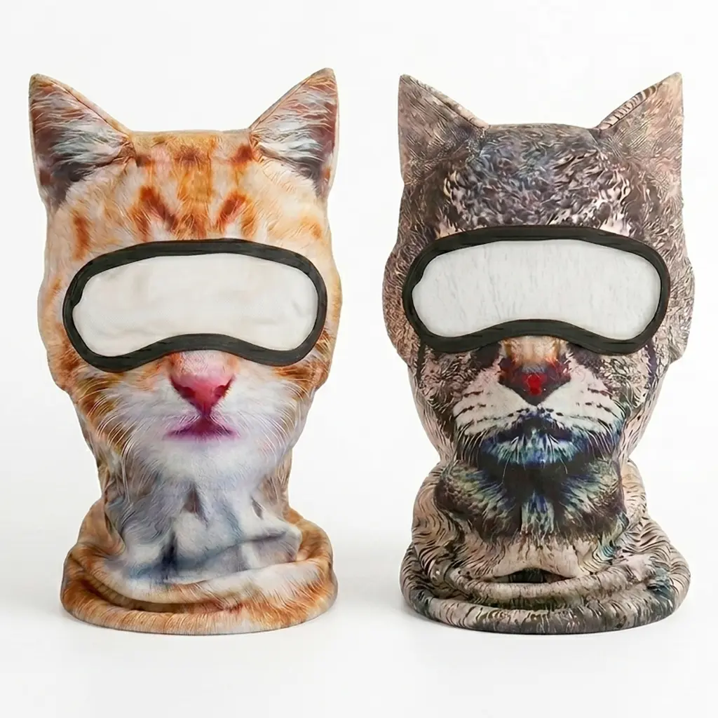 2-Pack Funny Cartoon Balaclava with 3D Cat Ears, Breathable Unisex Clothes Face Cover for Adult Cosplay, Skiing & Halloween, Adults, 2-Pieces, Ski Mask, Polyester, Accessories, Comfortable, Two Pieces