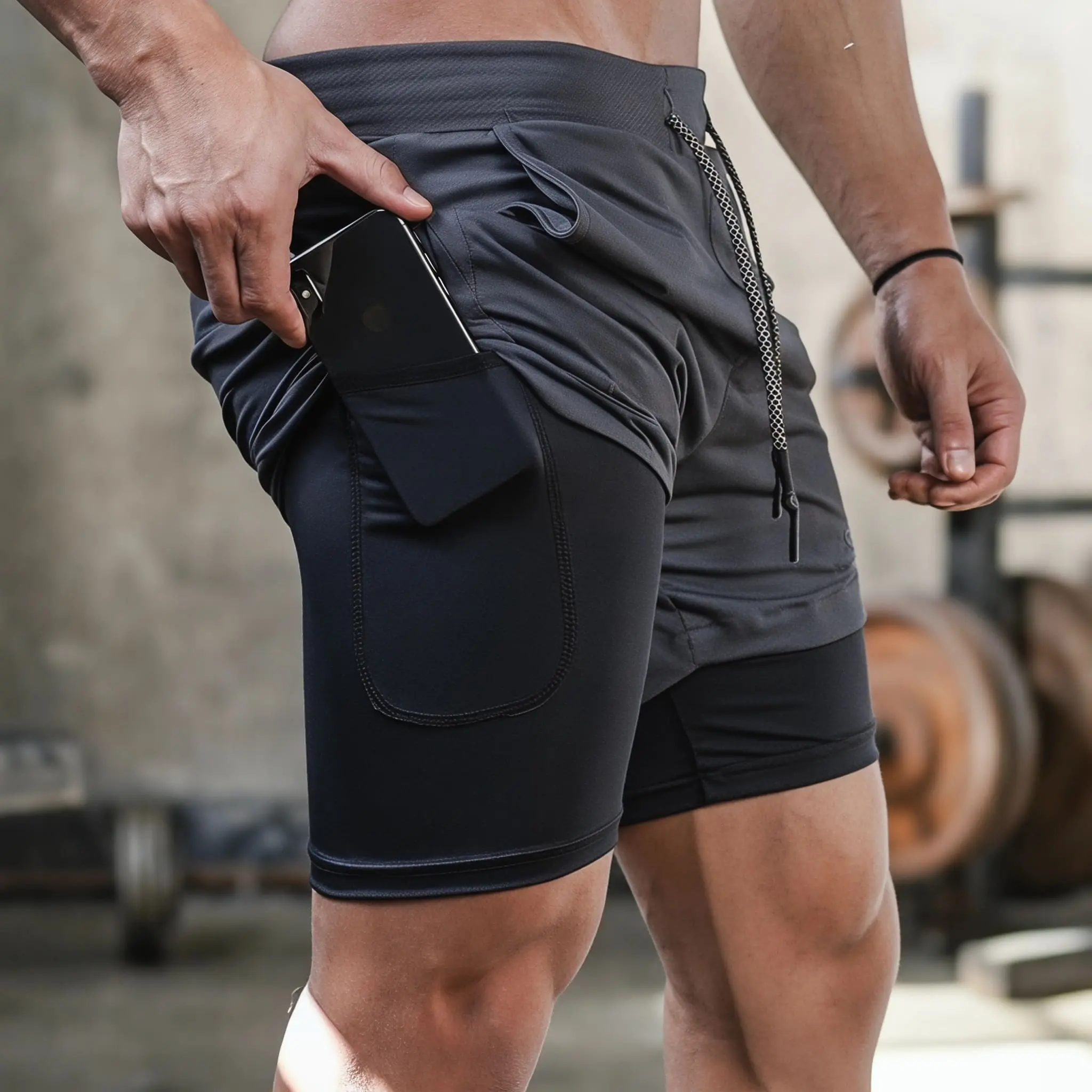 Men's 2 in 1 Sports Shorts - Quick Dry, Body Cooling, Athletic Stretch Gym Shorts with Built-in Compression Liner & Hidden Phone Pocket for Summer Training, Squats, 2 In 1 Men's Sports Shorts, Athletic Stretch Men's Sports Shorts