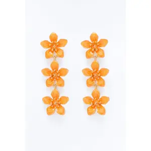 Keep Thriving Floral Linear Earrings - Orange