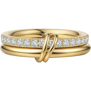 Mothers Day Gifts for Mom 18K Gold-plated Stackable Rings for Women Interlocking Ring Gold-Silver Mixed Statement Rings Dainty Fashion Connected Band Thumb Ring Jewelry Gift for Women