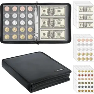 Coin Collection Book Holder for Collectors, 520 Pockets Fireproof Coins Collecting Album & 36 Sleeves Money Storage Case for Coin Currency, Bill, Pennies, Quarters, Stamp Collection Supplies