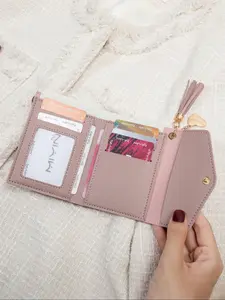 Women's Solid Color PU Leather Cardholder, with TasselDecor, Fashionable Coin Purse, Casual Versatile ShortWallet for Daily Used，Christmas Gift, Valentine's Day Gift, Ideal Gift