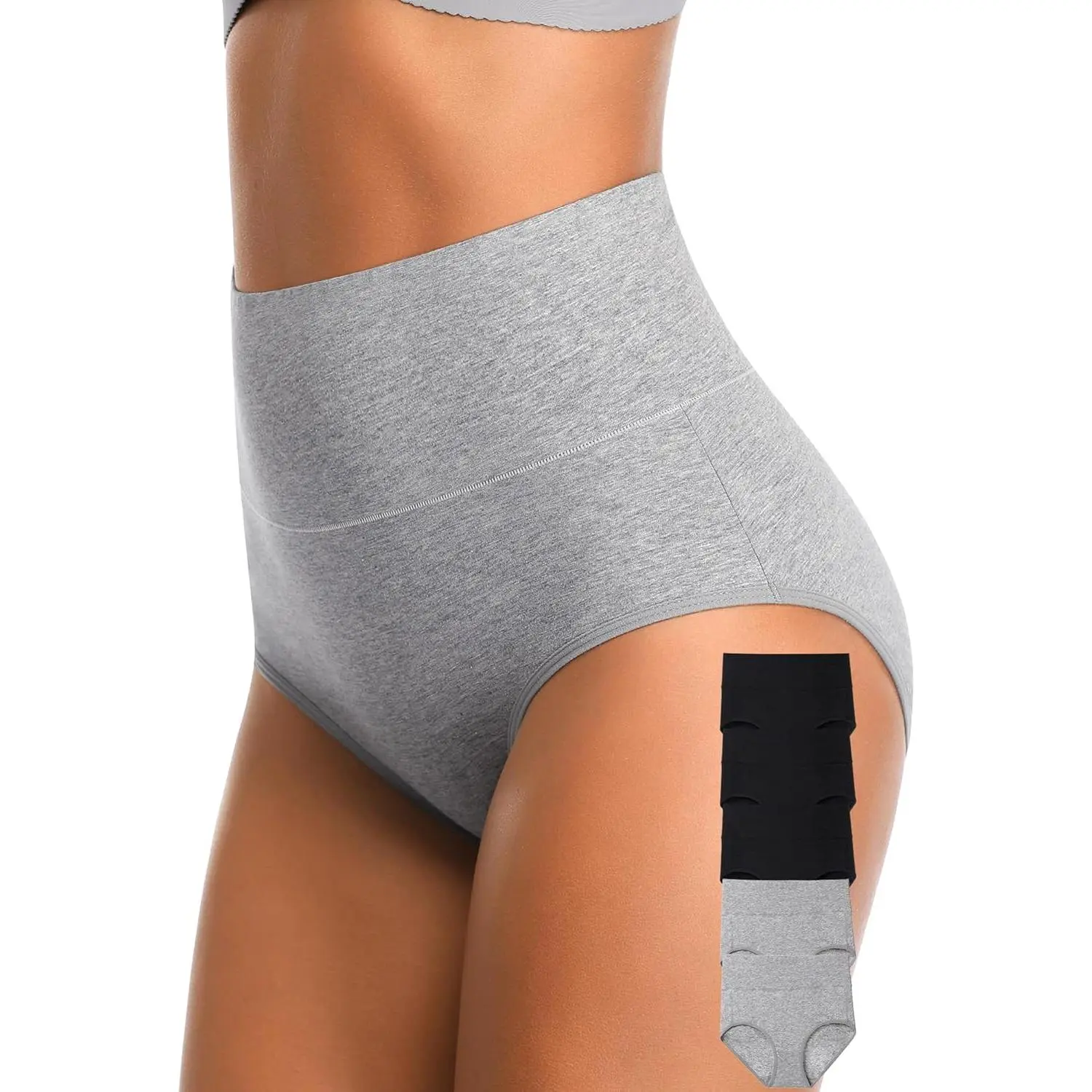 Women's 5 Pack High-Waist Cotton Panties, Full Coverage Tummy Control Knickers, Breathable Stretch Fit Brief Cut Underwear, Elastane, Cotton Blend